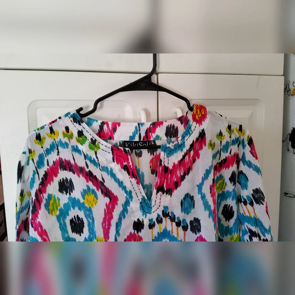 Colorful Kiki Sol  Ikat Print Women's Tunic - Picture 4 of 6
